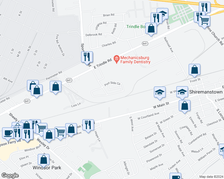 map of restaurants, bars, coffee shops, grocery stores, and more near Center Pointe Drive in Cumberland County