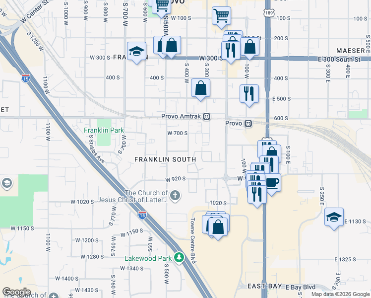 map of restaurants, bars, coffee shops, grocery stores, and more near 756 South 400 West in Provo