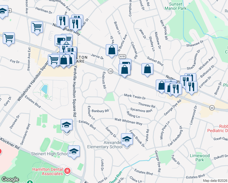 map of restaurants, bars, coffee shops, grocery stores, and more near 229 Crest Avenue in Hamilton Township