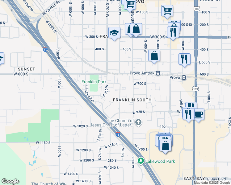 map of restaurants, bars, coffee shops, grocery stores, and more near 721 South 700 West in Provo