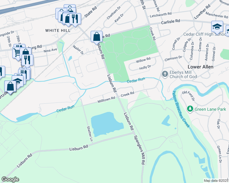 map of restaurants, bars, coffee shops, grocery stores, and more near 22 Beaver Road in Camp Hill