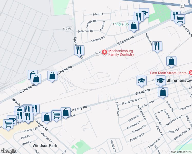map of restaurants, bars, coffee shops, grocery stores, and more near 410 Center Pointe Drive in Mechanicsburg