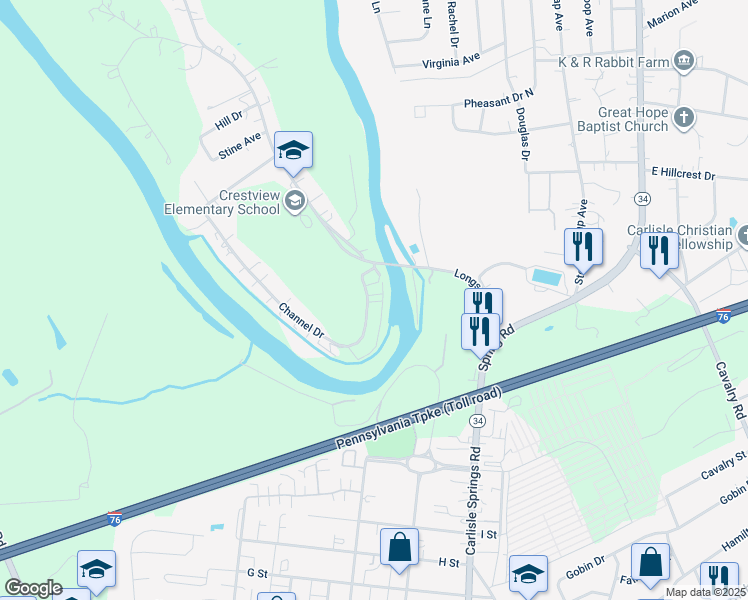 map of restaurants, bars, coffee shops, grocery stores, and more near 9 Channel Drive in Carlisle