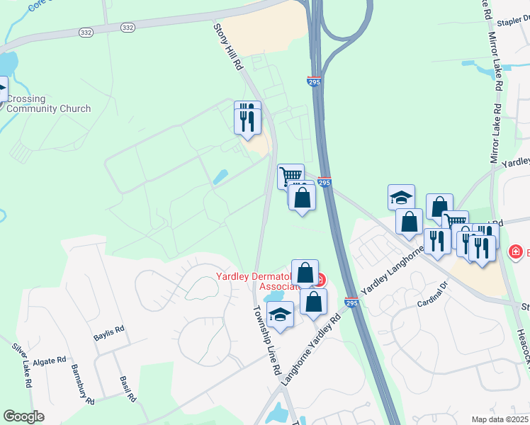 map of restaurants, bars, coffee shops, grocery stores, and more near 770 Township Line Road in Morrisville
