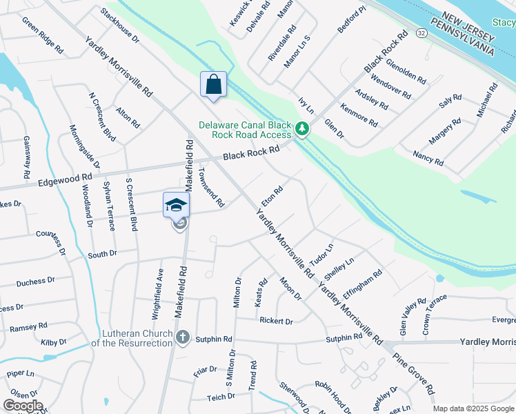 map of restaurants, bars, coffee shops, grocery stores, and more near 1 Eton Road in Yardley