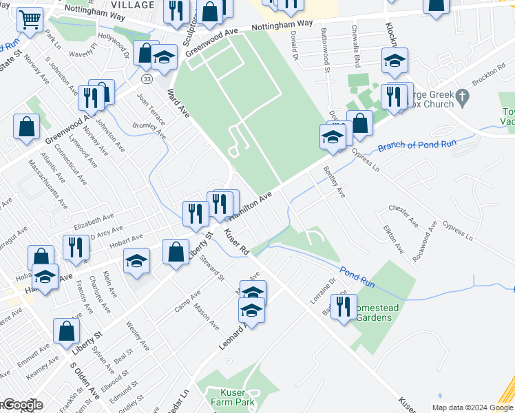 map of restaurants, bars, coffee shops, grocery stores, and more near 1767 Hamilton Avenue in Hamilton Township