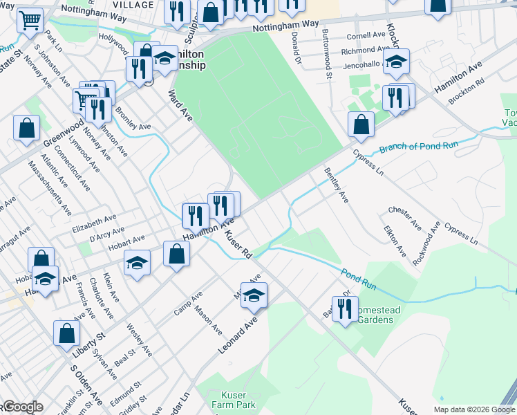 map of restaurants, bars, coffee shops, grocery stores, and more near 1767 Hamilton Avenue in Hamilton Township