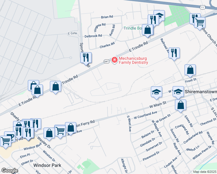 map of restaurants, bars, coffee shops, grocery stores, and more near 410 Center Pointe Drive in Mechanicsburg