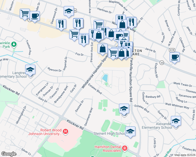 map of restaurants, bars, coffee shops, grocery stores, and more near 36 Sparrow Drive in Hamilton Township