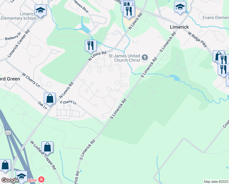 map of restaurants, bars, coffee shops, grocery stores, and more near 1 Lion Court in Royersford