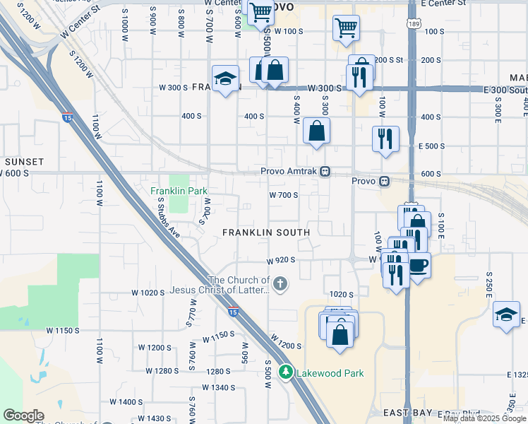 map of restaurants, bars, coffee shops, grocery stores, and more near 742 South 500 West in Provo