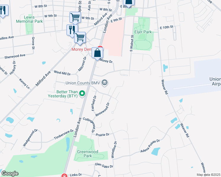map of restaurants, bars, coffee shops, grocery stores, and more near 940 London Avenue in Marysville