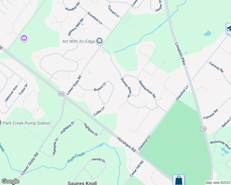 map of restaurants, bars, coffee shops, grocery stores, and more near 1355 Bryant Court in Ambler