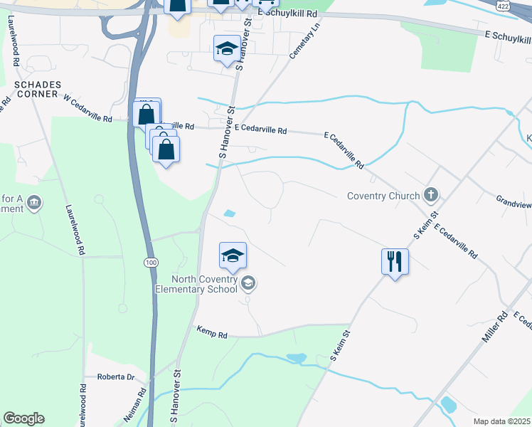 map of restaurants, bars, coffee shops, grocery stores, and more near 1146 Wendler Circle in Pottstown