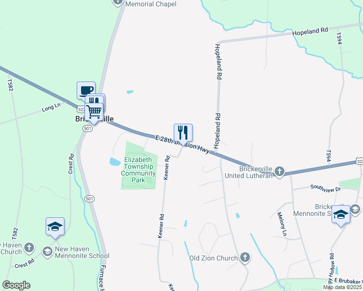 map of restaurants, bars, coffee shops, grocery stores, and more near 146 East 28th Division Highway in Lititz
