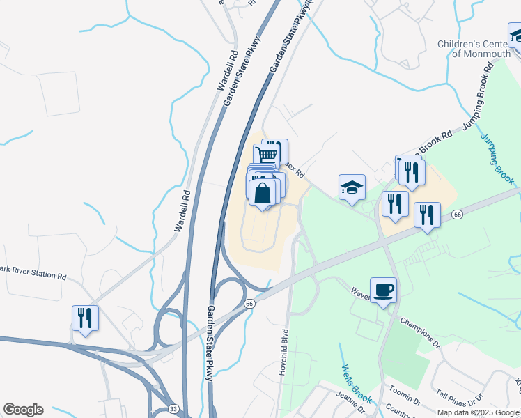 map of restaurants, bars, coffee shops, grocery stores, and more near 1 Premium Outlet Boulevard in Tinton Falls