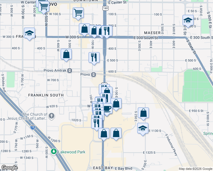 map of restaurants, bars, coffee shops, grocery stores, and more near 735 East 680 South in Provo