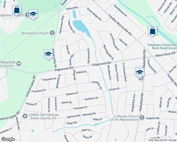 map of restaurants, bars, coffee shops, grocery stores, and more near 860 Dukes Drive in Yardley