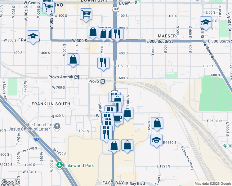 map of restaurants, bars, coffee shops, grocery stores, and more near 735 East 680 South in Provo
