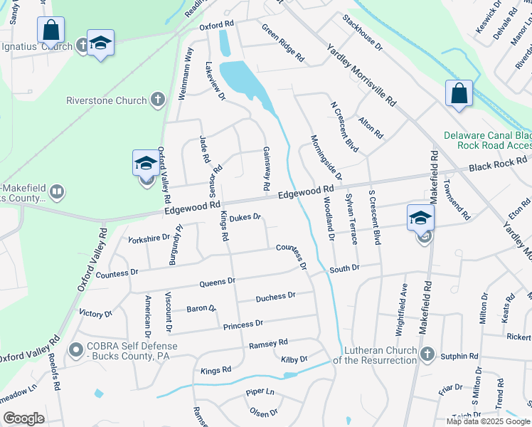 map of restaurants, bars, coffee shops, grocery stores, and more near 860 Dukes Drive in Yardley