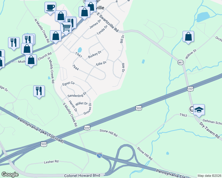 map of restaurants, bars, coffee shops, grocery stores, and more near 46 Ray Drive in Denver