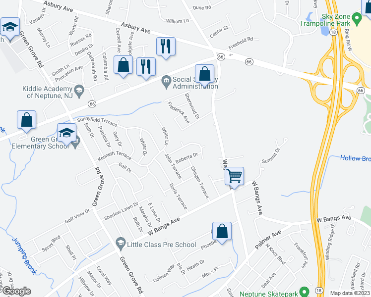 map of restaurants, bars, coffee shops, grocery stores, and more near 10 North Chaphagen Drive in Neptune City