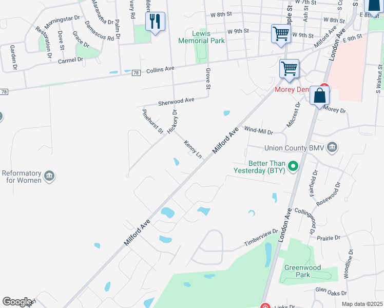map of restaurants, bars, coffee shops, grocery stores, and more near 703 Kenny Lane in Marysville