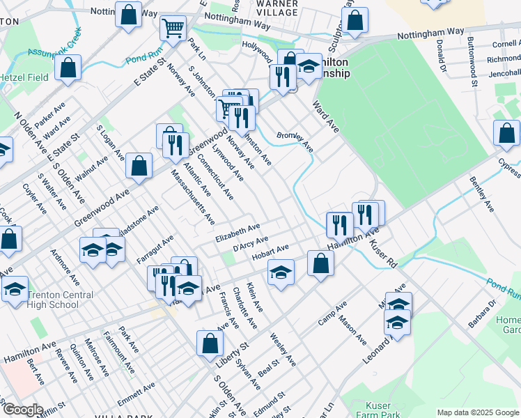 map of restaurants, bars, coffee shops, grocery stores, and more near 486 Pacific Avenue in Hamilton Township
