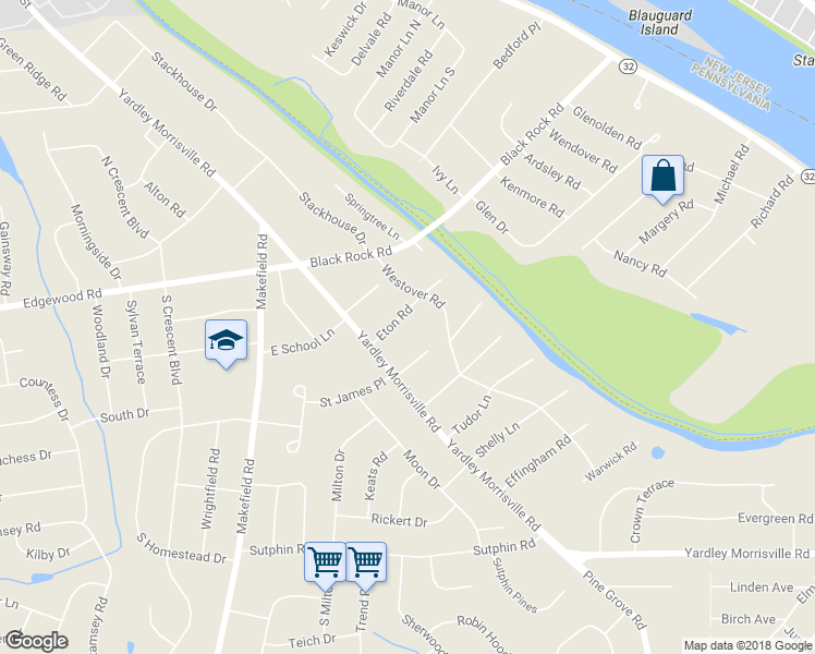 map of restaurants, bars, coffee shops, grocery stores, and more near 6 Eton Road in Yardley