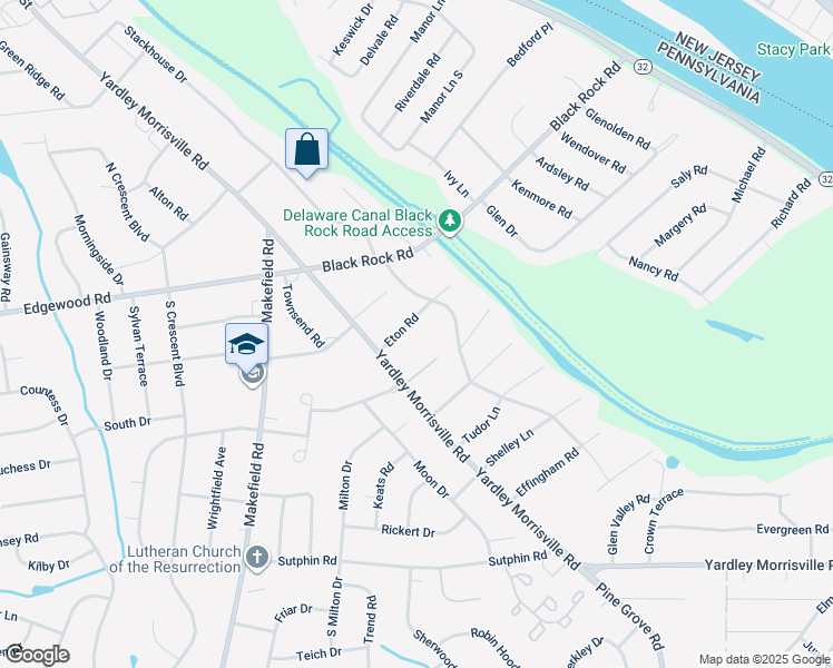 map of restaurants, bars, coffee shops, grocery stores, and more near 6 Eton Road in Yardley