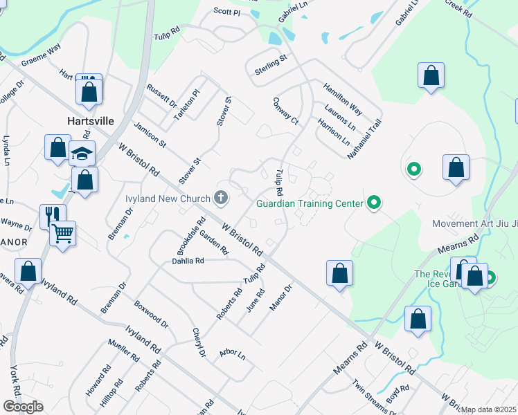 map of restaurants, bars, coffee shops, grocery stores, and more near 106 Shannon Court in Warwick