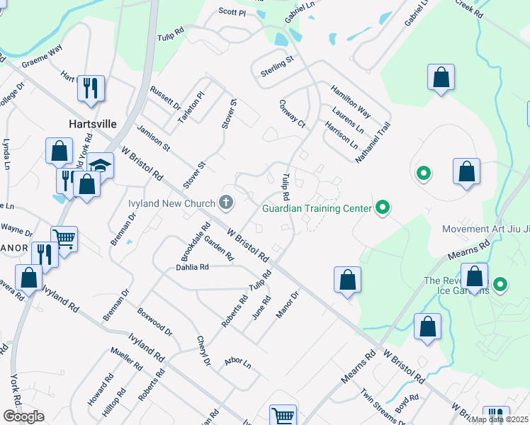 map of restaurants, bars, coffee shops, grocery stores, and more near 106 Shannon Court in Warwick
