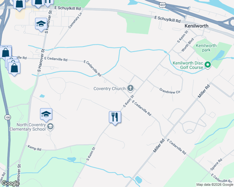 map of restaurants, bars, coffee shops, grocery stores, and more near 862 East Cedarville Road in Pottstown