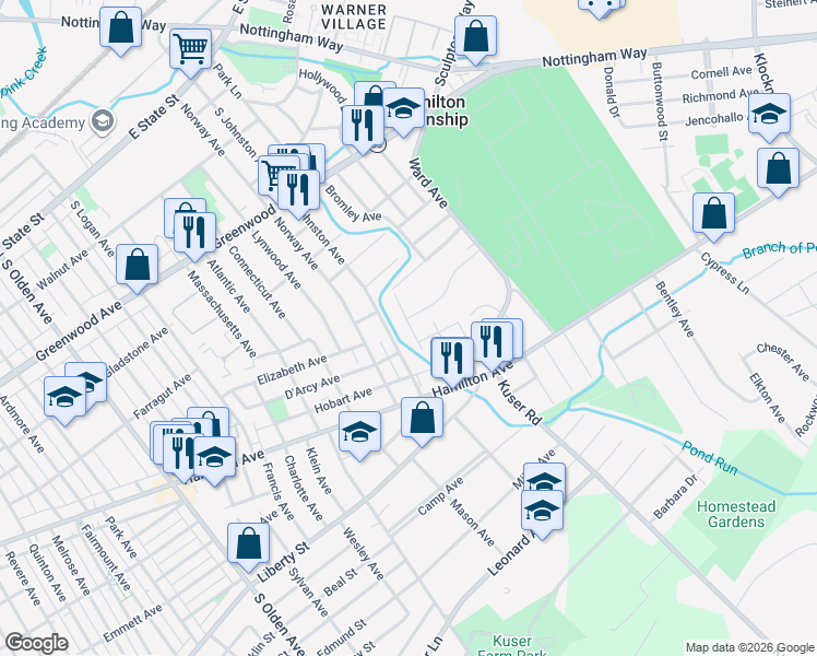 map of restaurants, bars, coffee shops, grocery stores, and more near 857 Johnston Avenue in Hamilton Township