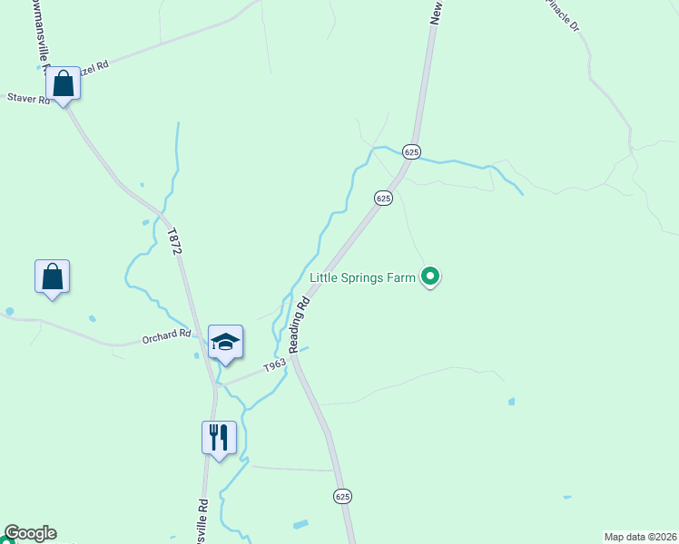 map of restaurants, bars, coffee shops, grocery stores, and more near 1648 Reading Road in Mohnton