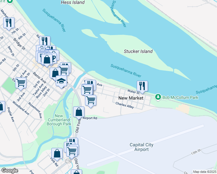 map of restaurants, bars, coffee shops, grocery stores, and more near 217 Umberto Avenue in New Cumberland