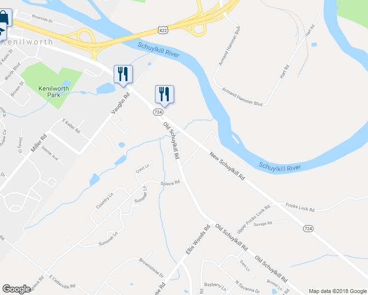 map of restaurants, bars, coffee shops, grocery stores, and more near 1574 New Schuylkill Road in Pottstown