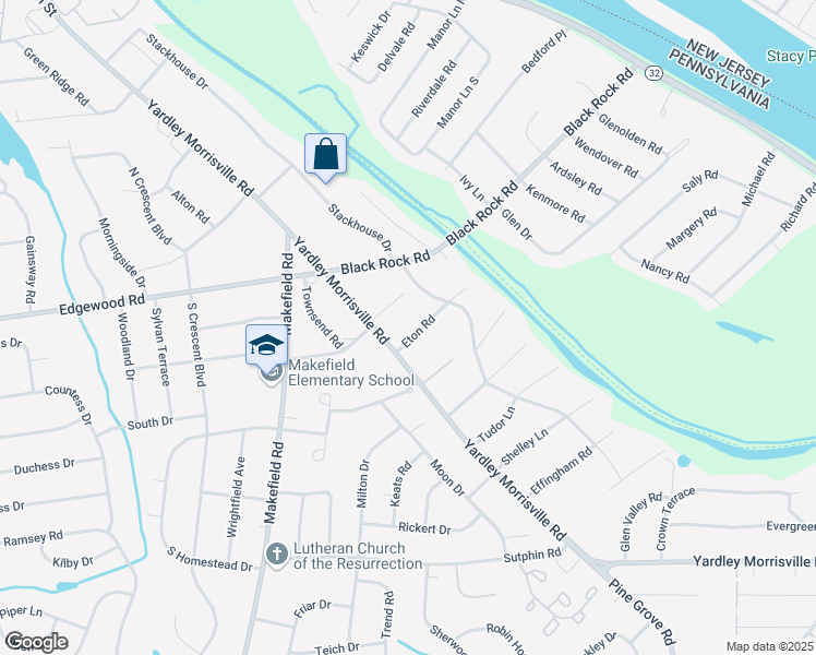 map of restaurants, bars, coffee shops, grocery stores, and more near 1 Eton Road in Yardley