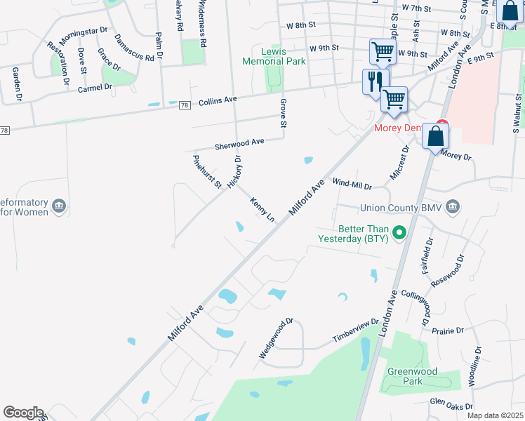 map of restaurants, bars, coffee shops, grocery stores, and more near 693 Kenny Lane in Marysville