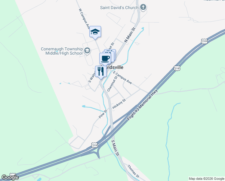 map of restaurants, bars, coffee shops, grocery stores, and more near in Davidsville