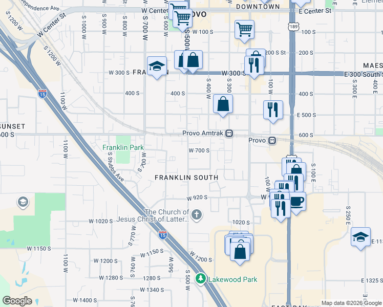 map of restaurants, bars, coffee shops, grocery stores, and more near 711 South 500 West in Provo