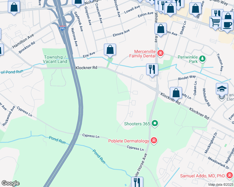 map of restaurants, bars, coffee shops, grocery stores, and more near 1665 Klockner Road in Hamilton Township