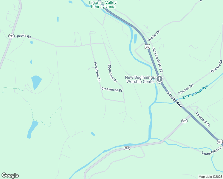 map of restaurants, bars, coffee shops, grocery stores, and more near 129 Crossmead Drive in Ligonier