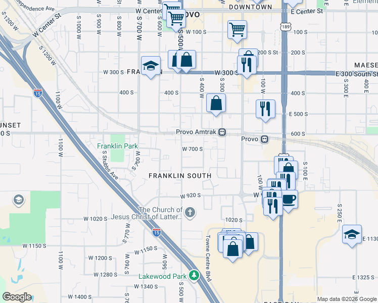 map of restaurants, bars, coffee shops, grocery stores, and more near 742 South 500 West in Provo