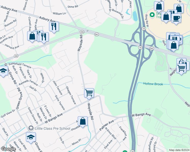 map of restaurants, bars, coffee shops, grocery stores, and more near 5 Fabio Court in Neptune City