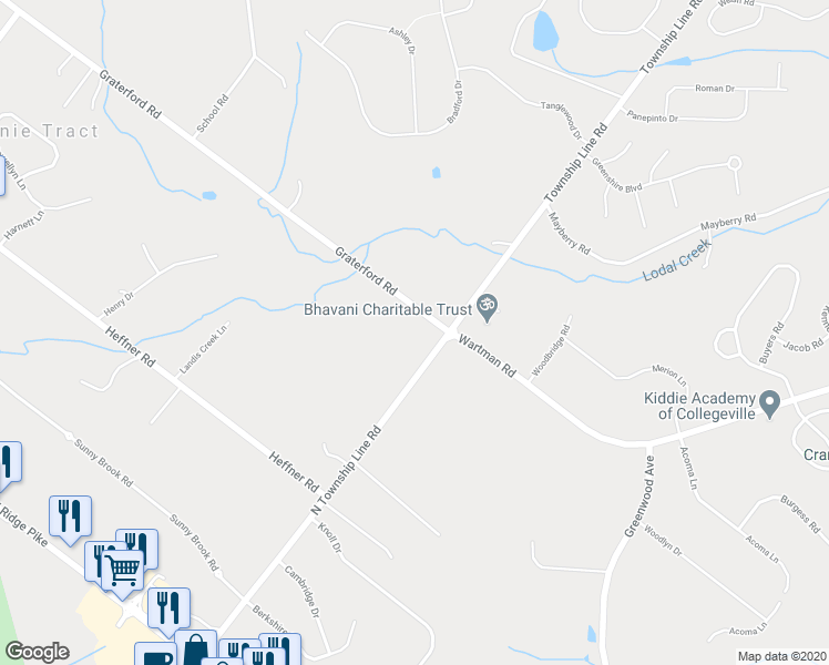 map of restaurants, bars, coffee shops, grocery stores, and more near 336 Graterford Road in Schwenksville
