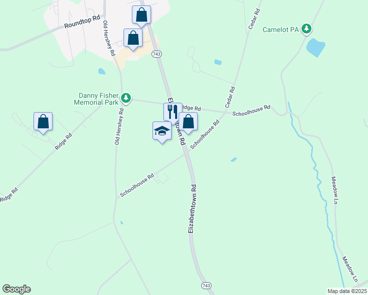 map of restaurants, bars, coffee shops, grocery stores, and more near 2809 Hershey Road in Elizabethtown