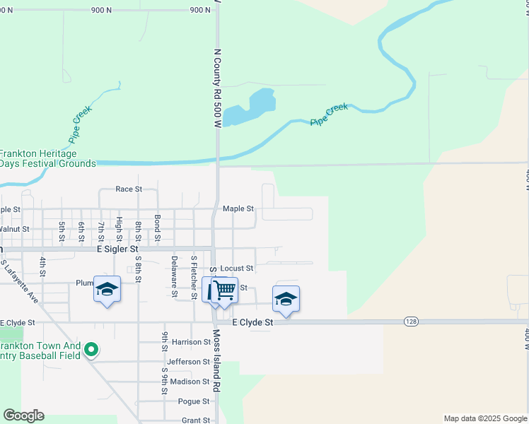 map of restaurants, bars, coffee shops, grocery stores, and more near 210 Woodworth Street in Frankton