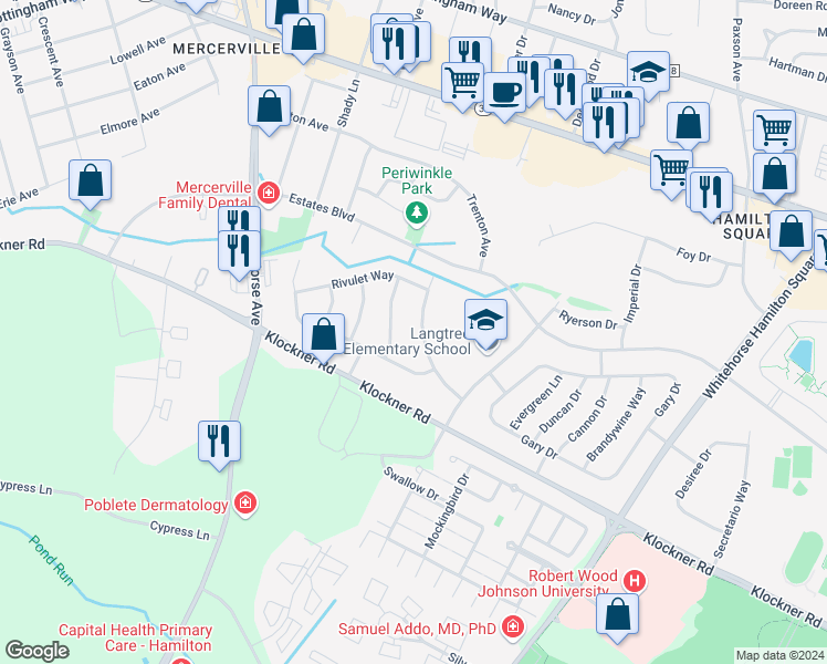 map of restaurants, bars, coffee shops, grocery stores, and more near 56 Whitehall Road in Hamilton Township