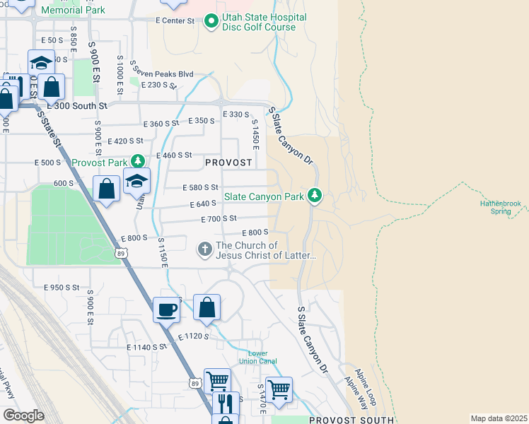 map of restaurants, bars, coffee shops, grocery stores, and more near 1467 East 700 South Street in Provo